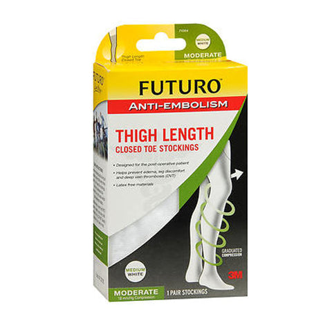 Futuro, Anti-Embolism Thigh Length Closed Toe Stockings Moderate Medium White, 1 Pair Futuro