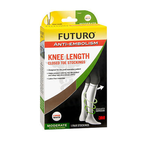 Futuro, Medical Compression Anti-Embolism Knee Length Closed Toe Stockings Large White Moderate, 1 Pair Futuro