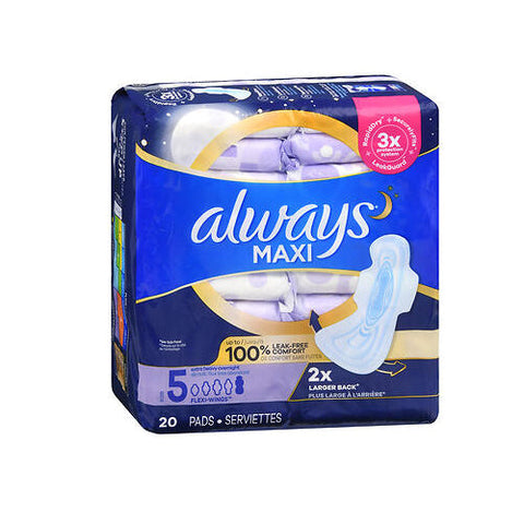 Always Discreet, Maxi Pads Size 5 Extra Heavy Overnight With Flexi-Wings, 20 Count Always Discreet