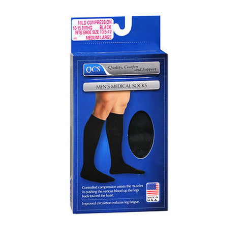 Qcs, Men'S Medical Socks Mild Compression Medium And Large Black, 1 Pair Qcs