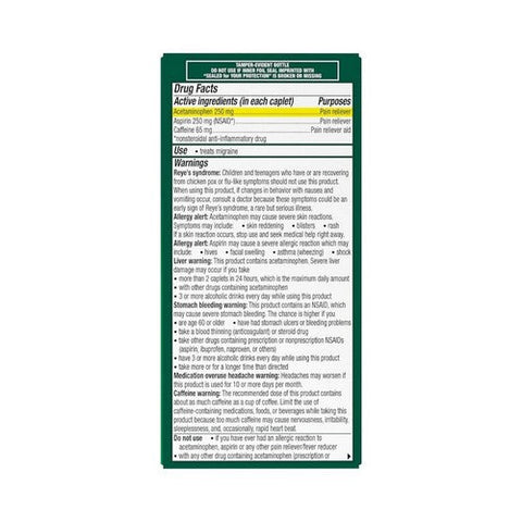 Novartis Consm Hlth Inc, Excedrin Migraine Caplets, 100 Caps