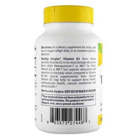Healthy Origins, Vitamin K2 And MK-7, 100 Mcg, 180 Veggie Softgels Healthy Origins