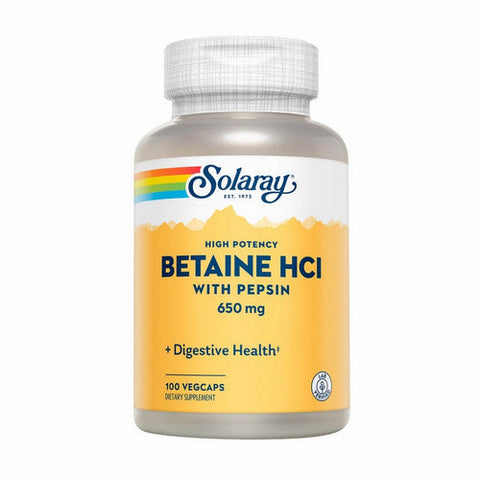 Solaray, High Potency Betaine Hcl With Pepsin, 650 Mg, 100 Veg Caps Solaray