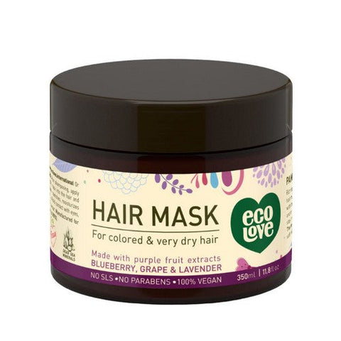 Eco Love, Hair Mask For Colored And Very Dry Hair Blueberry Grape And Lavender, 11.8 Oz