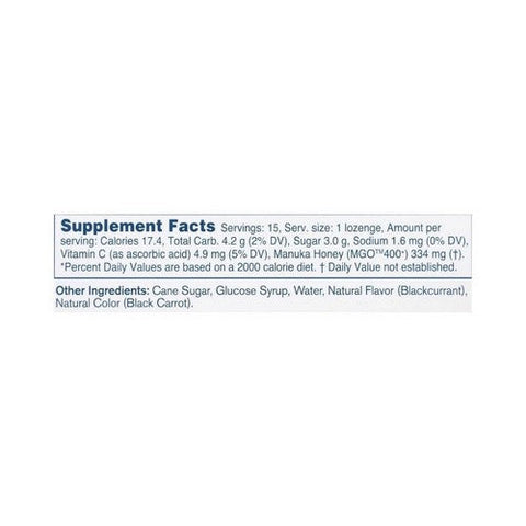Manuka Health, Manuka Honey Lozenges Mgo 400+ Blackcurrant, Blackcurrant 15 Lozenges