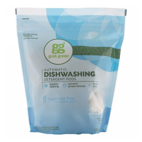 Grab Green, Automatic Dishwasher Pods Fragrance Free, 60 Pods Grab Green