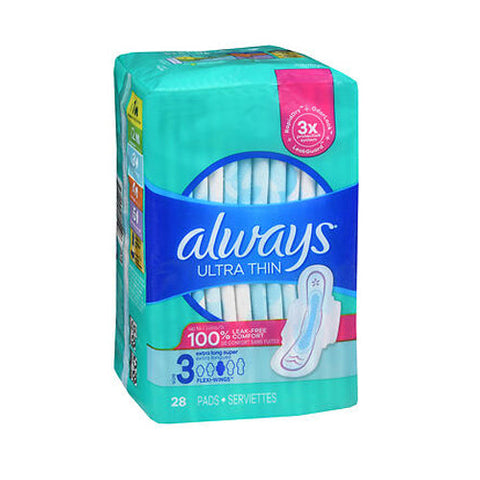 Always Discreet, Ultra Thin Pads Size 3 Extra Long Super With Flexi-Wings, 28 Each Always Discreet