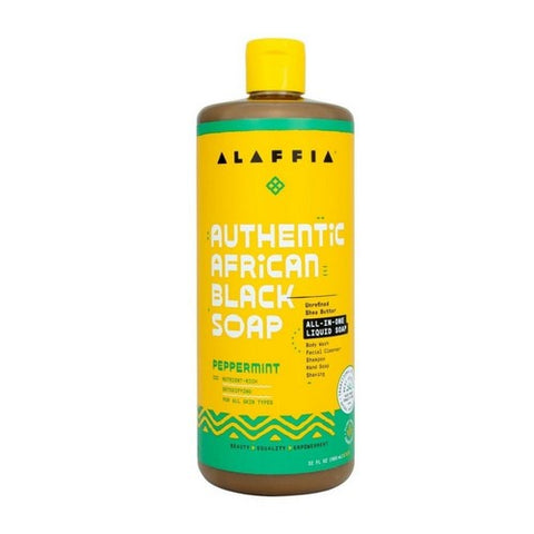 Alaffia, Authentic African Black Soap Shea Butter And Wild Mint With Peppermint, Peppermint 32 Oz