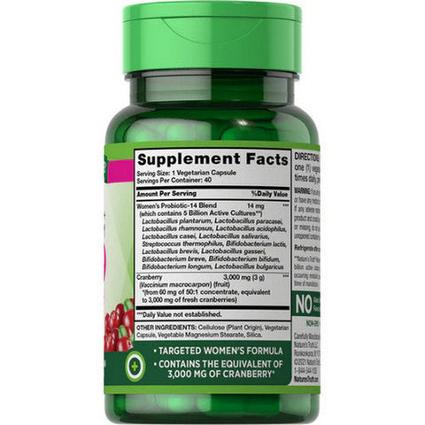 Nature's Truth, Women'S Daily Probiotic + Cranberry Vegetarian Capsules, 40 Tabs Nature's Truth