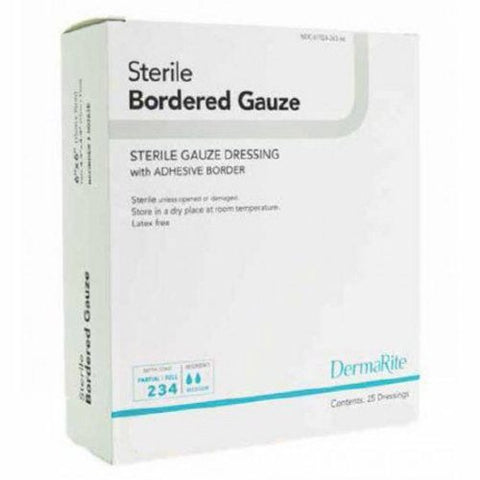 DermaRite, Adhesive Dressing DermaRite  4 X 5 Inch Gauze Rectangle White Sterile, Box Of 25