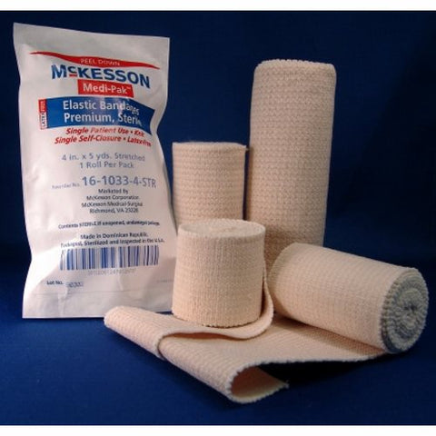 McKesson, Elastic Bandage 4 Inch X 5 Yard Single Hook and Loop Closure Tan 16-1033-4-STR, Count of 1 McKesson