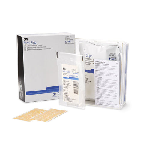 3M, Antimicrobial Skin Closure Strip Steri-Strip Antimicrobial 1/2 X 4 Inch Nonwoven Material Reinforced Strip Tan, Box Of 50
