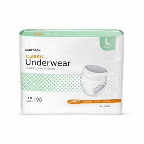 McKesson, Unisex Adult Absorbent Underwear Classic Pull On with Tear Away Seams Large Disposable Light Absorbency, Count of 4