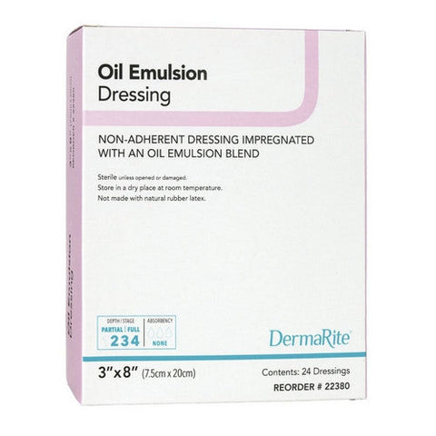 DermaRite, Oil Emulsion Impregnated Dressing DermaRite 3 X 8 Inch Mesh Gauze Petrolatum Emulsion Sterile, Box Of 24 DermaRite
