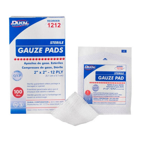 Dukal, Gauze Sponge Dukal Cotton 12-Ply 2 X 2 Inch Square Sterile, Box Of 100 Dukal
