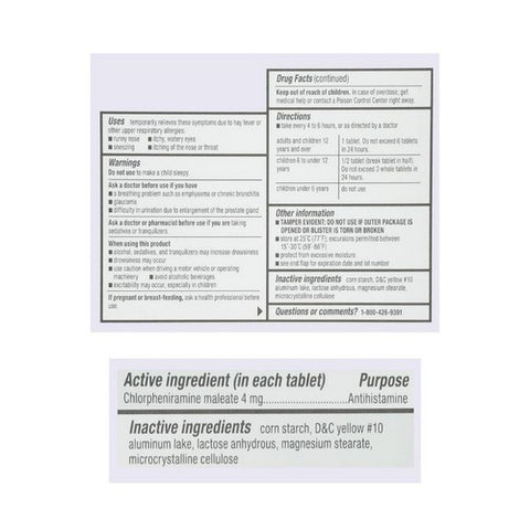 Major Pharmaceuticals, 4 Hour Allergy Tablets Chlorpheniramine Maleate, 4 mg, 24 Tabs Major Pharmaceuticals