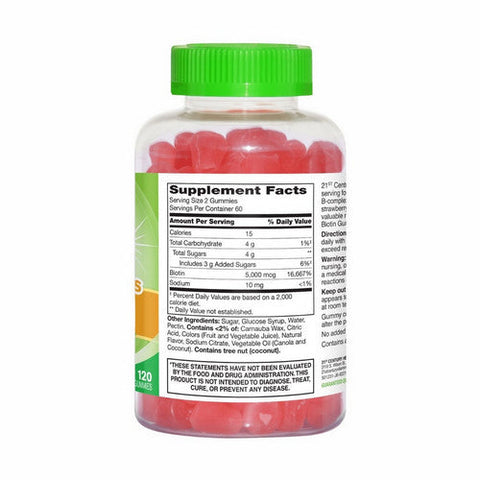 21st Century, Vitajoy Biotin Gummies Strawberry Flavour, 2500 Mcg, 120 Veg Caps 21st Century