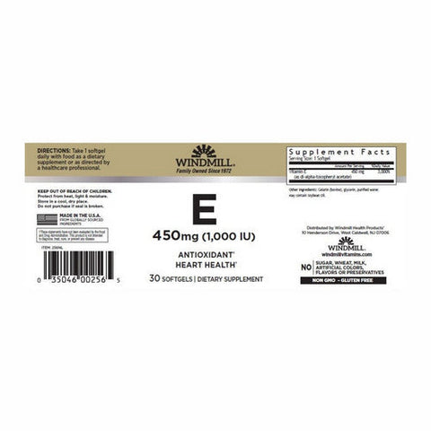 Windmill Health, Vitamin E, 450 Mg, 30 Softgels Windmill Health