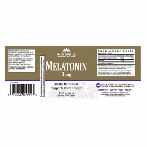 Windmill Health, Melatonin, 1 Mg, 100 Tabs