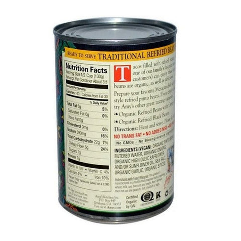 Amys, Organic Traditional Refried Beans, 15.4 Oz(Case Of 12)