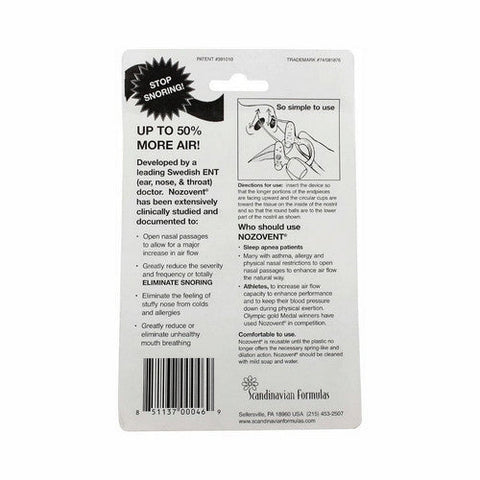 Scandinavian Formulas, Nozovent Anti-Snoring Device, 2 ct