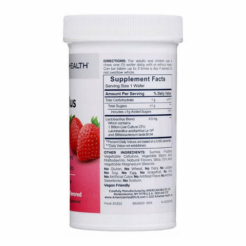 American Health, Daily Chewable Tablet Acidophilus Live Cultures Strawberry, (1 Billion), Natural Strawberry 60 Tabs American Health