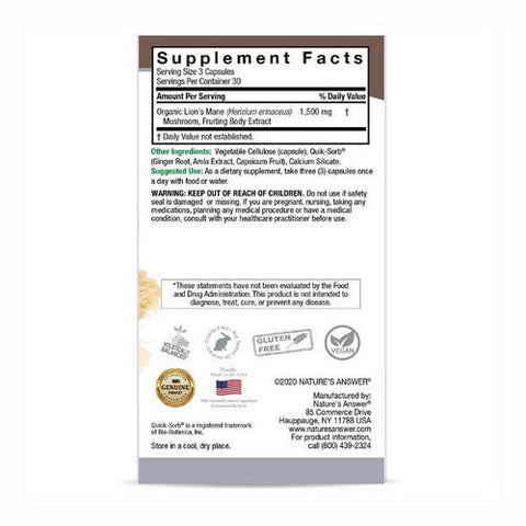 Nature's Answer, Lion's Mane, 1500 Mg, 90 Veg Caps Nature's Answer