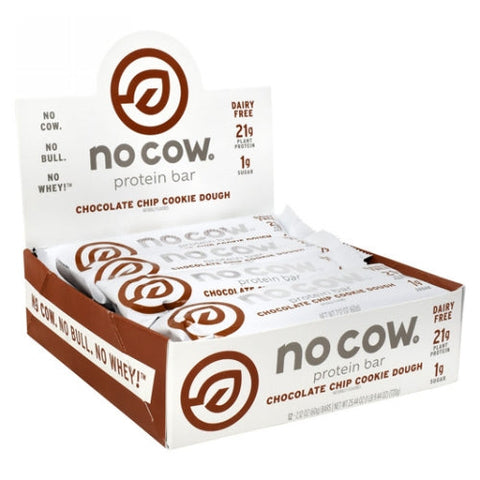 No Cow Bar, No Cow Protein Bar Chocolate Chip Cookie Dough, 12 Count No Cow Bar