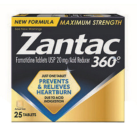 Zantac, 360 Famotidine Usp Acid Reducer Tablets Maximum Strength, 20 Mg, 25 Count Zantac