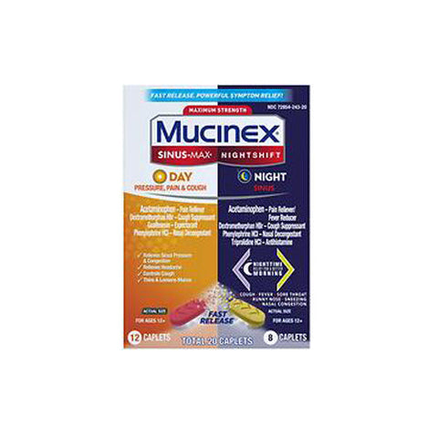 Mucinex, Sinus-Max Pressure Pain And Cough Fast Release Caplets + Nightshift Sinus, 20 Caps Mucinex