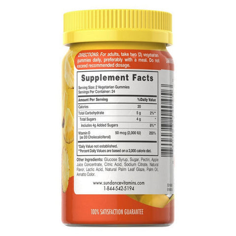 Sundance, Vitamins Vitamin D3 Vegetarian Gummies Natural Pineapple, 48 Count Sundance