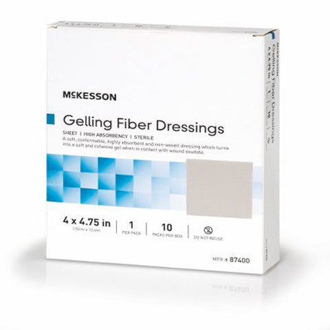 McKesson, Absorbent Gelling Fiber Dressing 4 x 4-3/4 Inch, Box Of 10