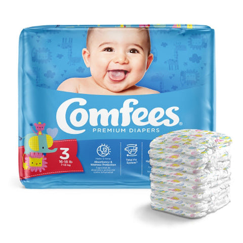 Attends, Comfees Premium Diapers Unisex Baby Tab Closure Size 3, Count of 36 Attends