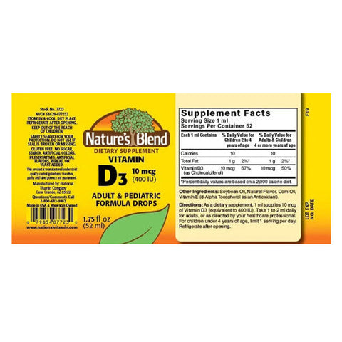 Nature's Blend, Vitamin D3 Liquid With Dropper, 10 mcg (400IU), 1.75 Oz Nature's Blend