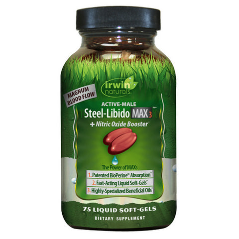 Steel Libido Max3 + Nitric Oxide Booster 75 Softgels by Irwin Naturals