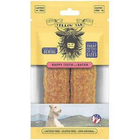 Yellow Yak, Happy Teeth Dental Chews Dog Treats Bacon, 4 Oz Yellow Yak