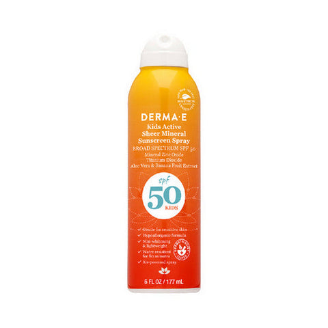 Derma e, Kids Active Sheer Mineral Sunscreen Spray SPF50, 6 Oz Derma e