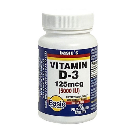 Basic Drugs, Vitamins Natural Vitamin D3, 5000 IU, 200 Tabs Basic Drugs