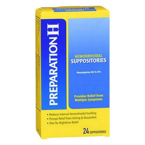 Preparation H, Phenylephrine Hci 0.25% Hemorrhoidal Suppositories, 24 Count Preparation H