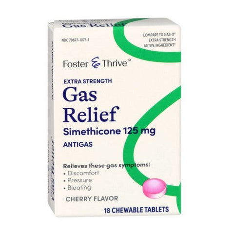 Foster And Thrive, Extra Strength Gas Relief Simethicone Chewable Tablets Cherry, 125 Mg, 18 Tabs Foster And Thrive