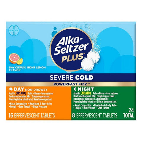 Alka-Seltzer, Plus Severe Cold Powerfast Fizz Effervescent Tablets Day And Night, 24 Tabs Alka-Seltzer