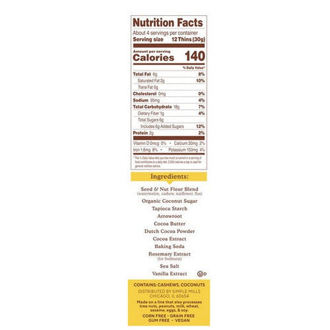 Simple Mills, Sweet Thins Chocolate Brownie Gluten Free, 4.25 Oz (Case Of 6)
