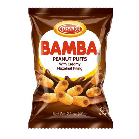 Osem, Bamba Peanut Puffs With Creamy Hazelnut Filling, 2.1 Oz (Case Of 20) Osem
