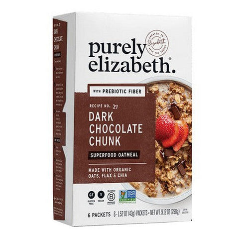 Purely Elizabeth, Superfood Oatmeal Dark Chocolate Chunk Multipack With Prebiotic Fiber, 9.12 Oz (Case Of 6) Purely Elizabeth