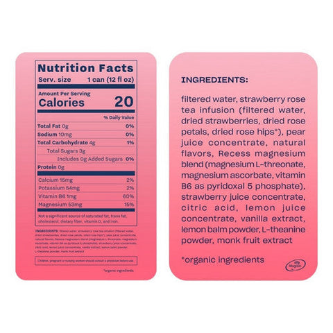 Recess, Peach Strawberry Rose Mood Sparkling Water, 12 Oz (Case Of 12)
