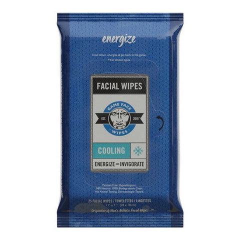 Game Face, Energize Mens Athletic Cooling Facial Wipes, 25 Count Game Face