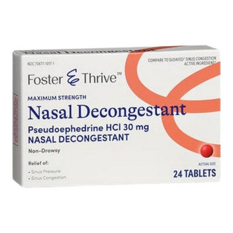 Foster And Thrive, Maximum Strength Nasal Decongestant, 30 Mg, 24 Tabs Foster And Thrive