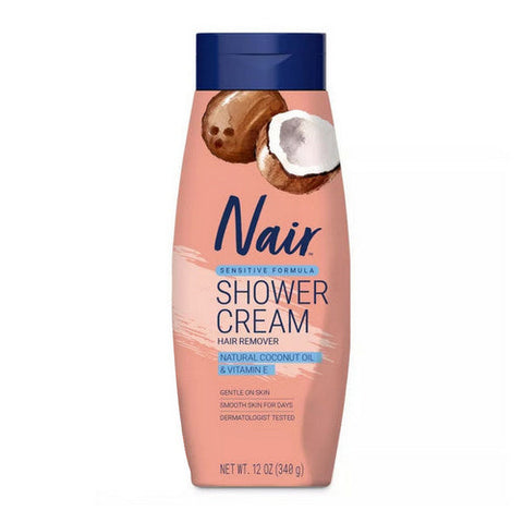 Nair, Shower Cream Hair Remover Sensitive Formula Natural Coconut Oil And Vitamin E, 12 Oz Nair