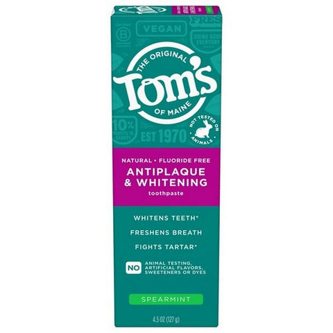 Tom's Of Maine, Antiplaque And Whitening Fluoride Free Toothpaste Spearmint, 4.5 Oz (Case Of 6) Tom's Of Maine