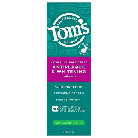 Tom's Of Maine, Antiplaque And Whitening Toothpaste Gel Spearmint Toothpaste, 4 Oz (Case Of 6) Tom's Of Maine